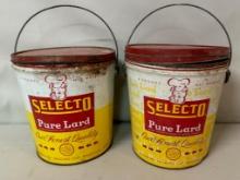 Two Antique Selecto Lard Buckets