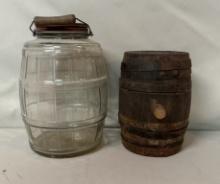 Antique Pickle Jar and Wooden Keg