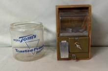 Vintage Budweiser Bubble Gum Machine and Tom's Toasted Peanuts Jar