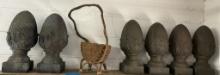 Lot of Six Resin Outdoor Pineapple Finials and Vine Basket