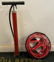 Set of Jumper Cables and Bicycle Tire Pump