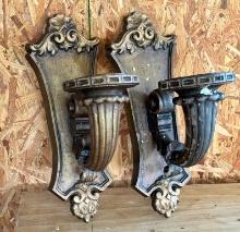 Pair of Resin Cornucopia Style Wall Candle Sconces