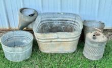 Galvanized Wash Bucket, Pails, Funnels And Gas Can