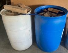 Pair Of Hard Plastic 50 Gal Barrels With Scrape Wood