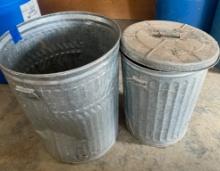 2 Galvanized Trash Barrels