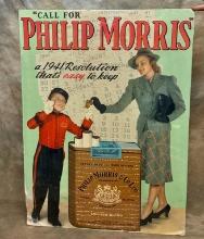 Original Paper On Stiff Board Easel Back Phillip Morris Advertising Sign