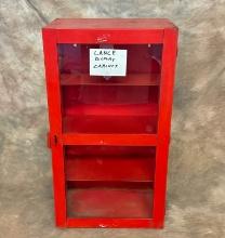 Vintage Red Painted Metal & Glass Lance Store Display Cabinet