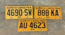 3 1964 North Carolina Car Tags