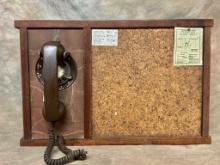 Vintage 1970's Oak Case Wall Telephone/Cork Board Station