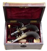 ATTRACTIVE PAIR OF BECKWITH FLINTLOCK BRONZE FRAME