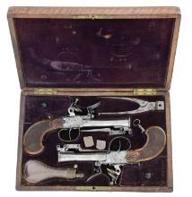 GOOD CASED PR OF BELGIAN FLINTLOCK POCKET PISTOLS