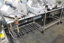 8' STAINLESS STEEL TABLE ON CASTERS W/ COMMERCIAL CAN OPENER